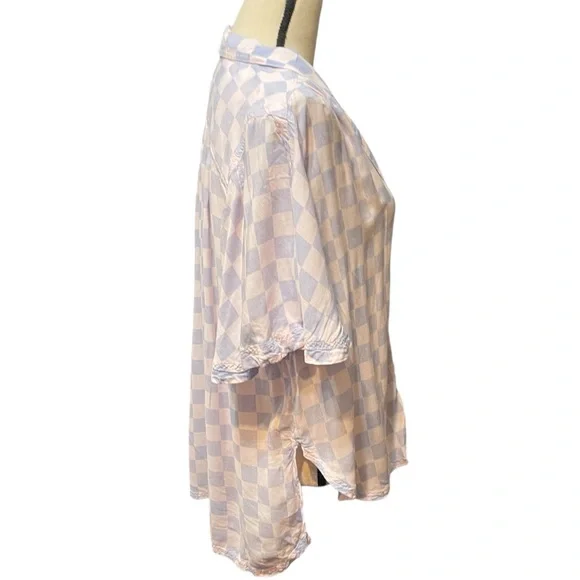 Free People Cotton Candy Easy Living Checker board Button Down Skirt Skater - Picture 6 of 14